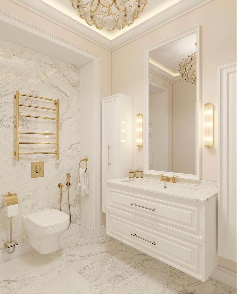 Spa-Inspired Luxury Bathroom with Large-Format Porcelain Slabs & Brass Fixtures #46